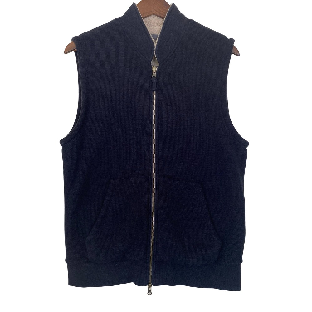 Vince Mens Navy Blue Sherpa Lined Full Zip Cotton Knit Sweater Vest Size M